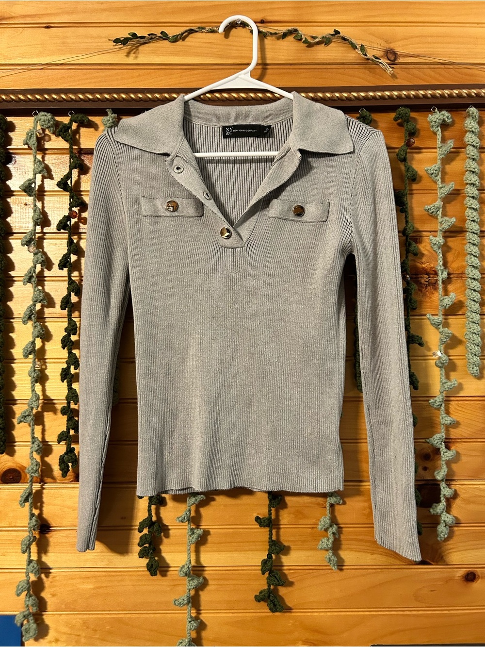 Preppy Light Gray Ribbed Long-Sleeve from NY & Co